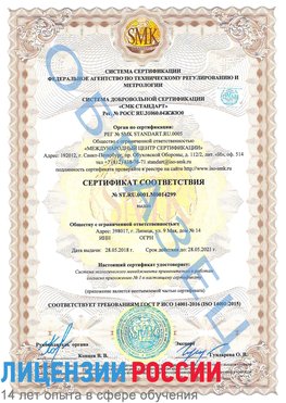 Образец сертификата соответствия Выкса Сертификат ISO 14001